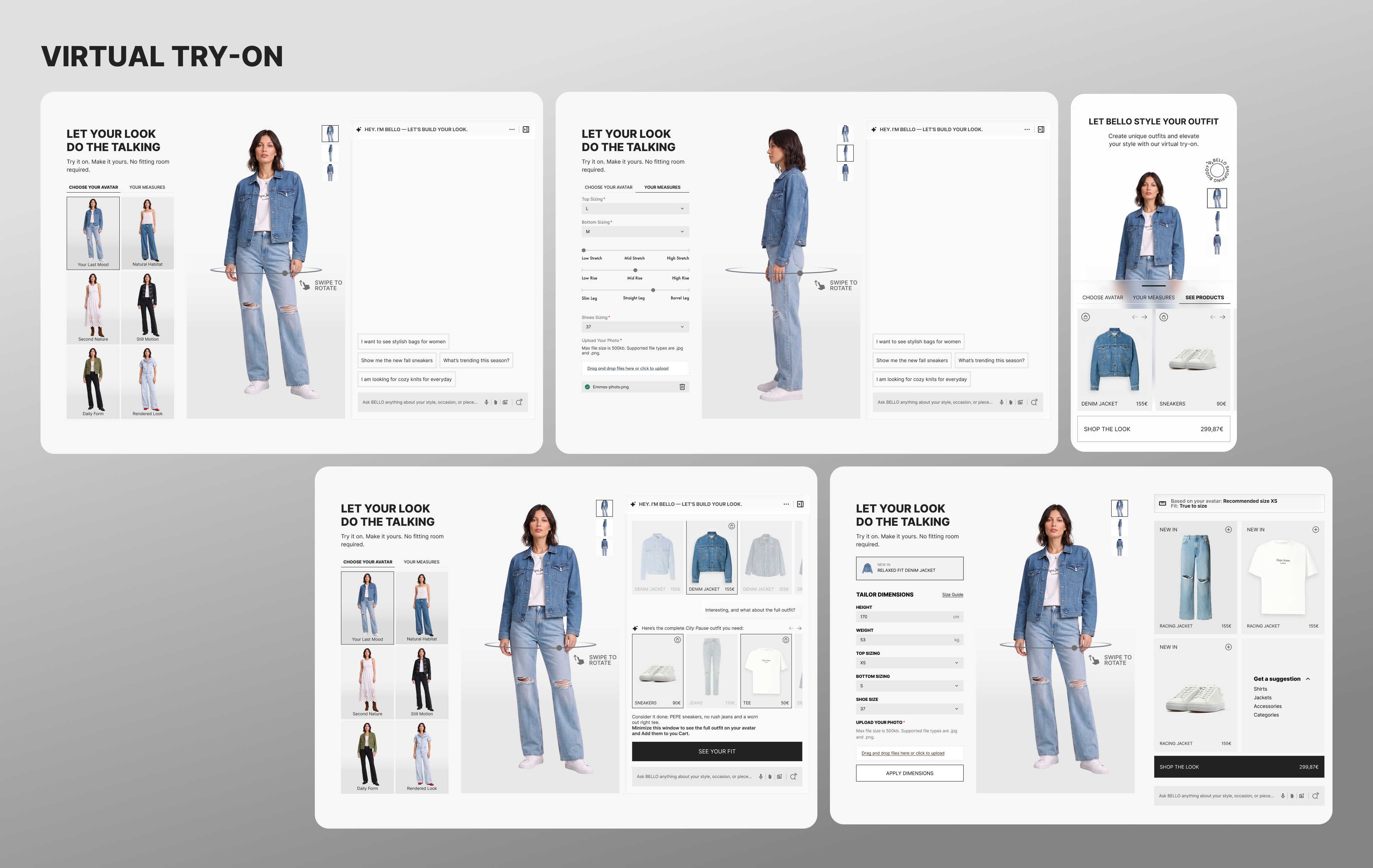 BELLO AI Shopping Buddy — desktop interface with avatar and conversational styling