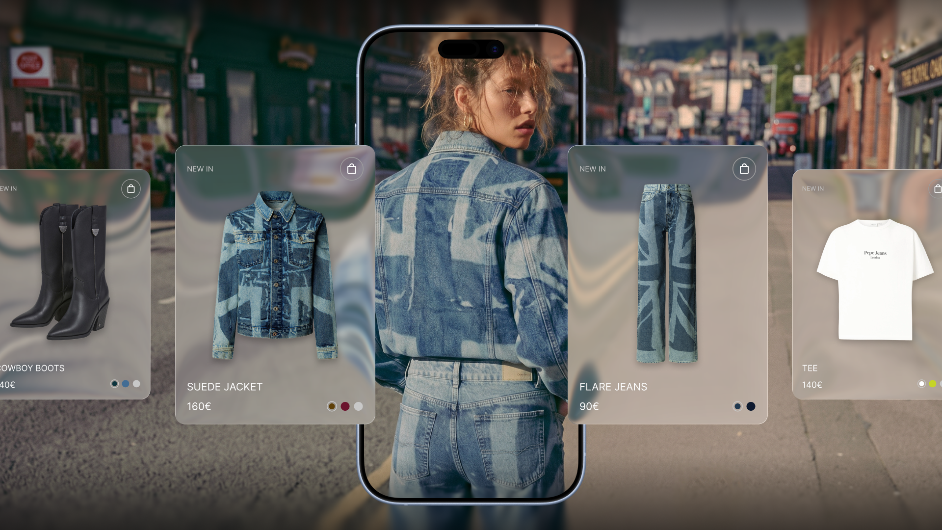 Pepe Jeans — Virtual Try-On feature states across mobile and desktop
